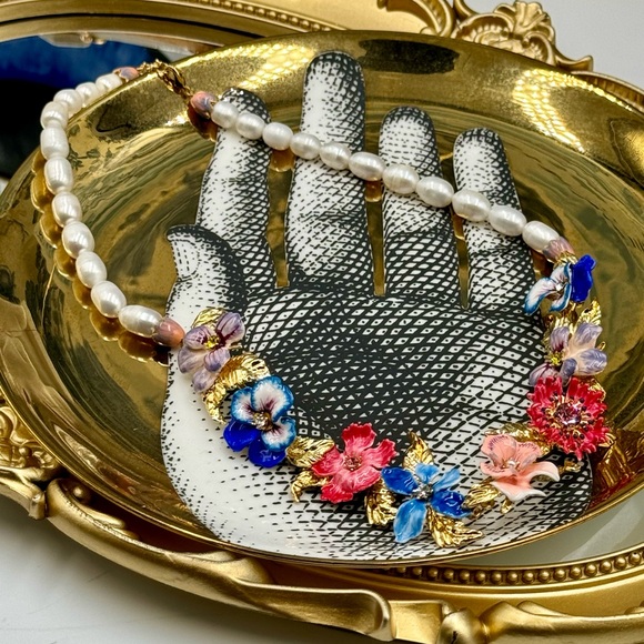 🆕 LES NEREIDES 🧿 NIB Mille Pensees Necklace, Mille Pensees Flowers and Pearl - Picture 10 of 16